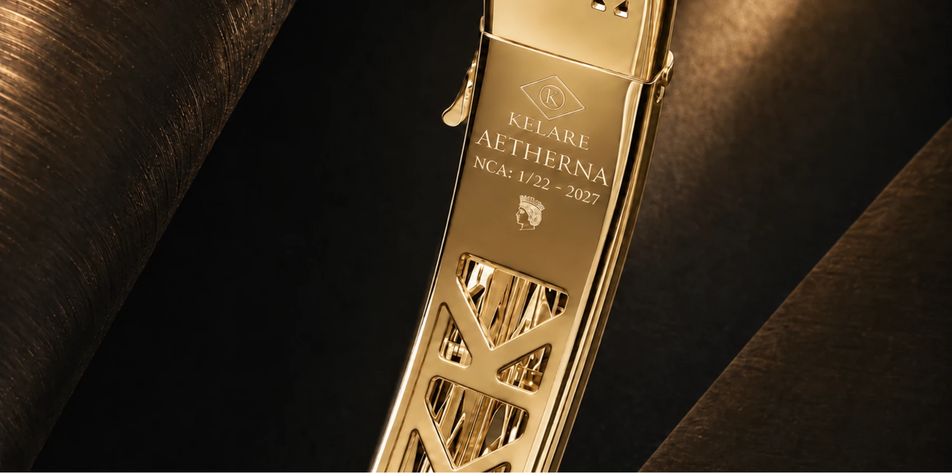 AETHERNA yellow gold interior with KELARE signatures and NCA 1/22 – 2027 engraving