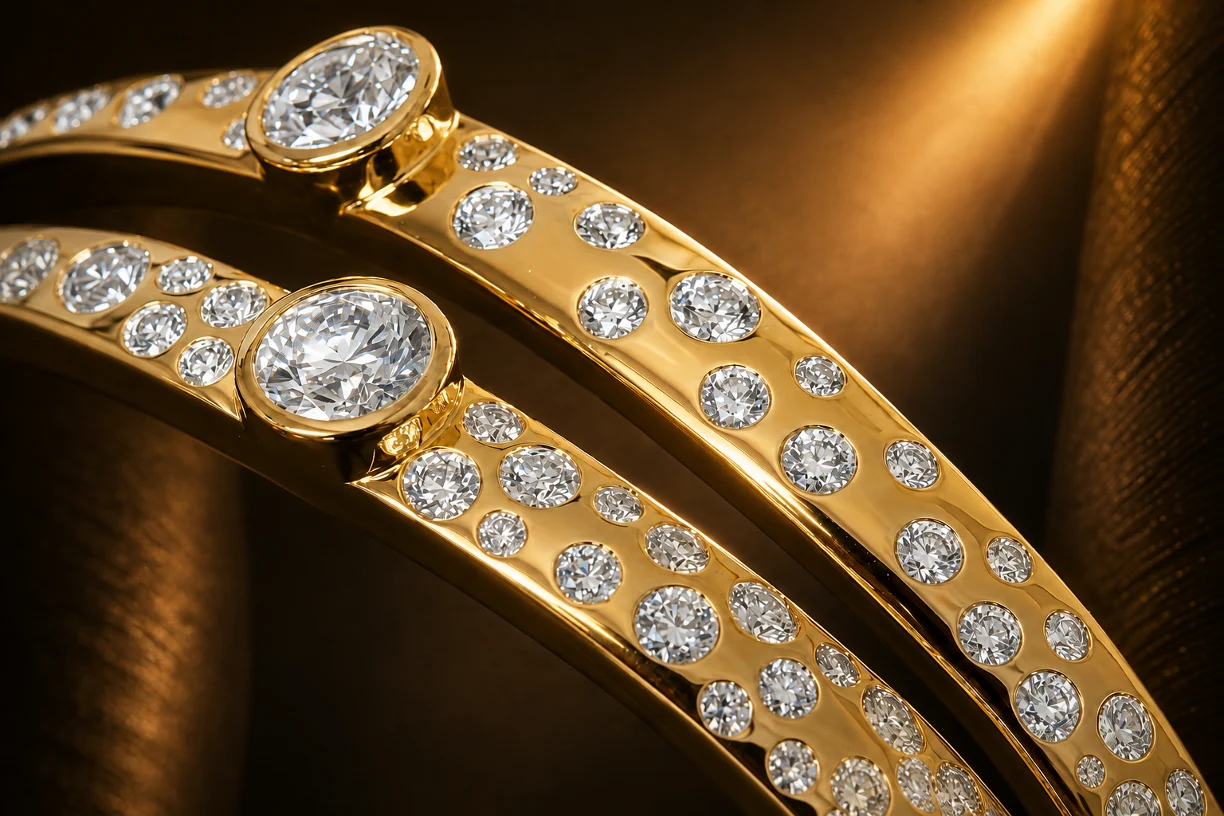 AUBE yellow gold graduated pavé close-up