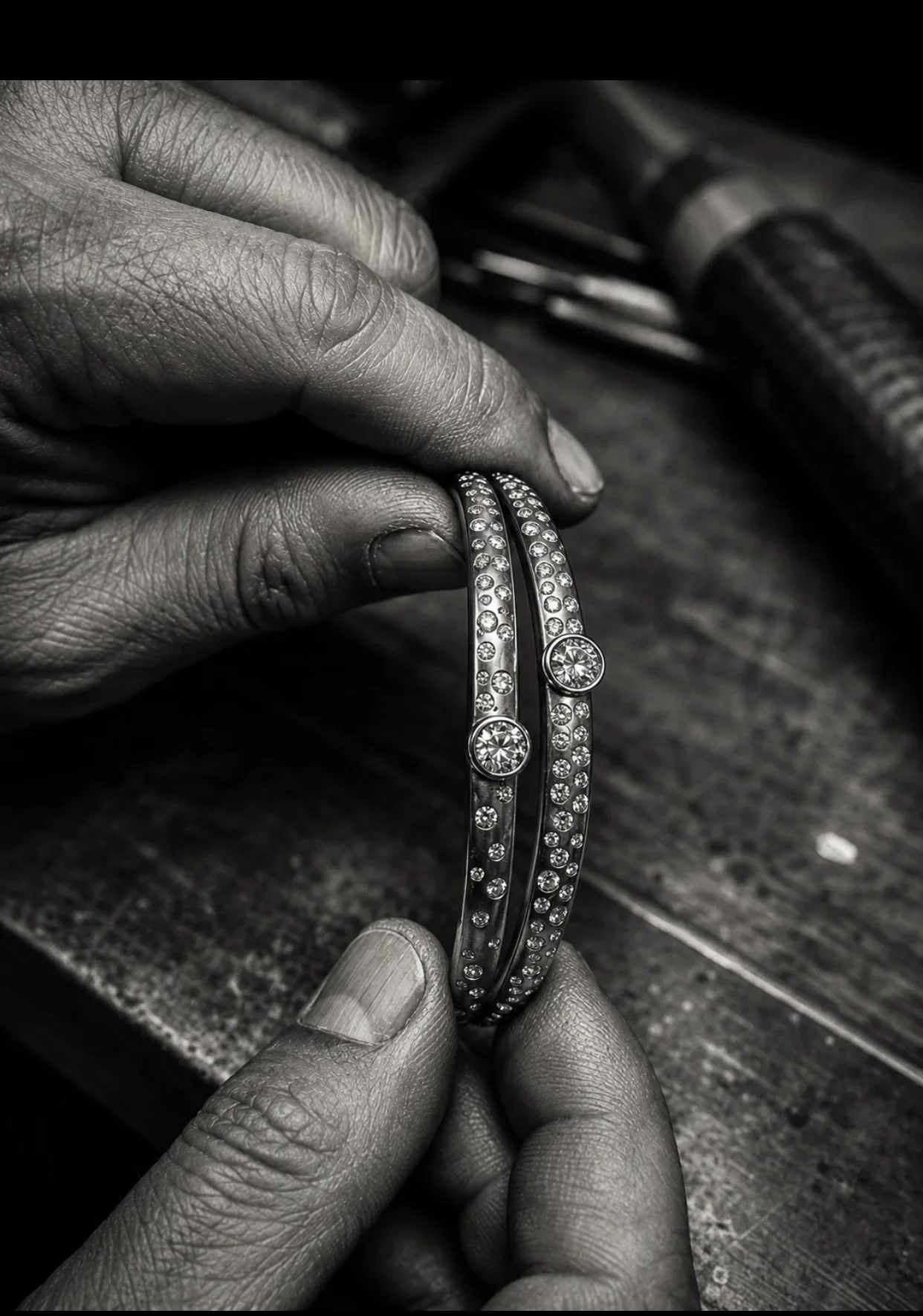 KELARE bracelet being shaped and refined at the jeweler’s bench