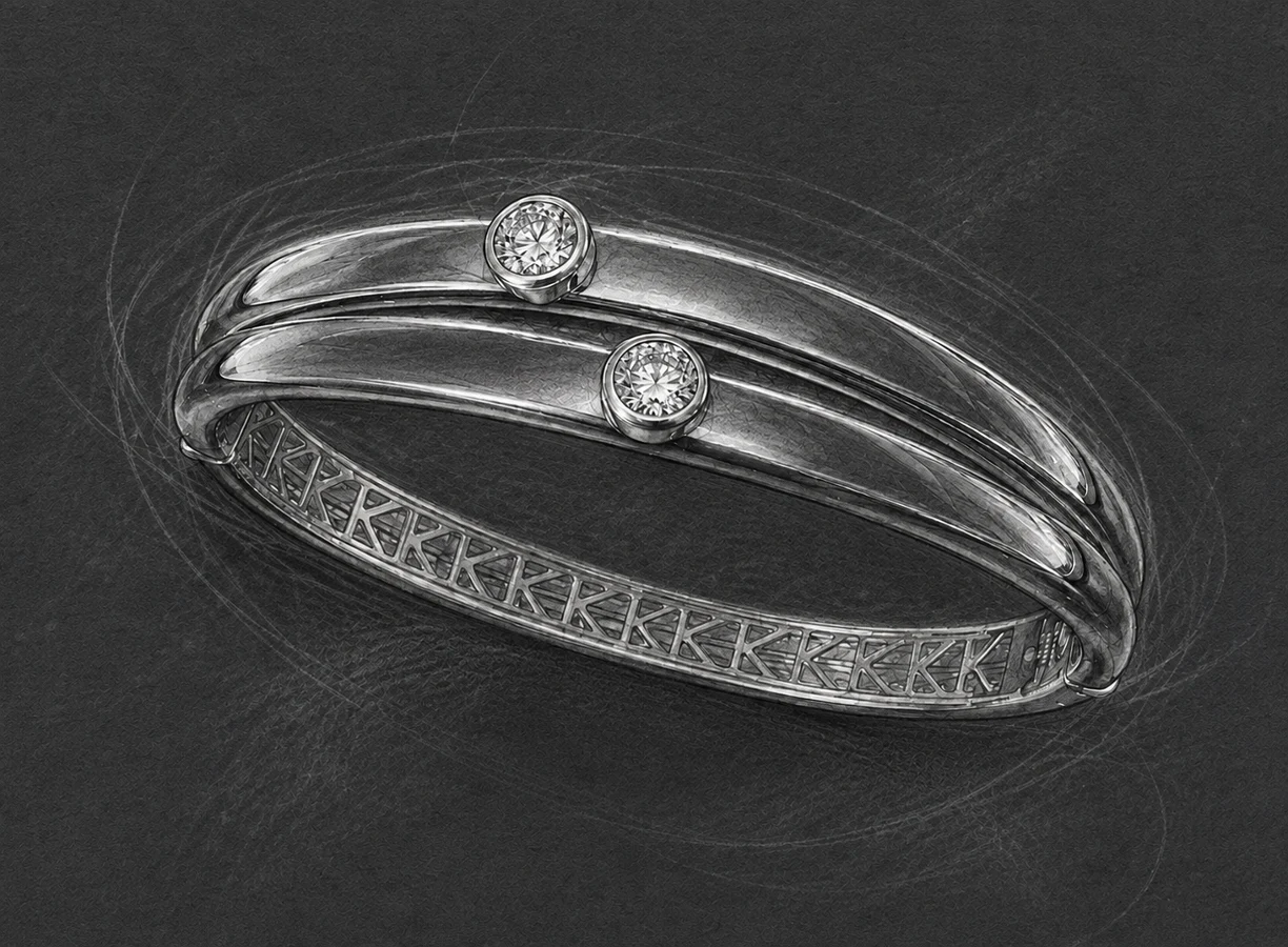 Charcoal study of ASTRA DUALIS PURE with two central diamonds and KELARE inner frieze