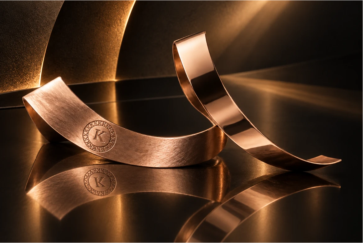 Rose gold ribbons bearing the KELARE seal